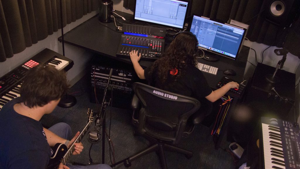 Students creating music in the Audio Studio