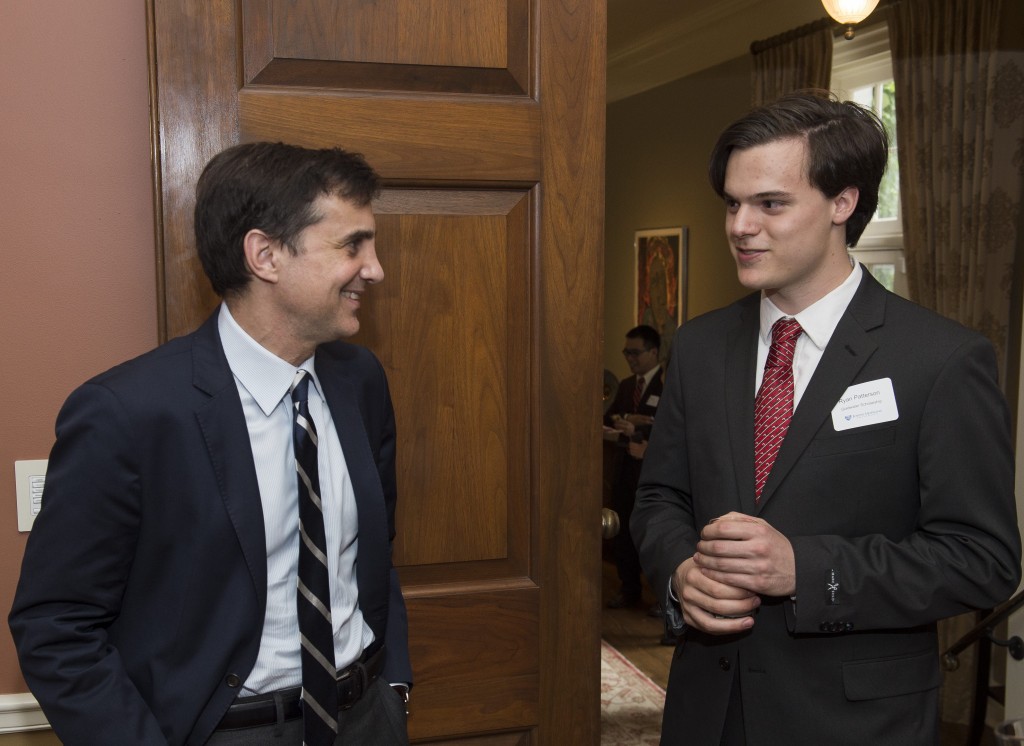 President Daniels with junior Ryan Patterson, one of four Johns Hopkins Goldwater Scholarship recipients this year.