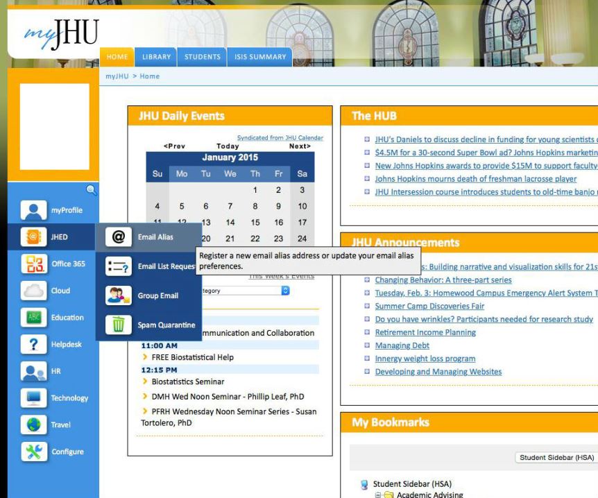 Name Change And Privacy In Jhu Computer Systems Q Life Screenshot Go To Jhed And Click On Email Alias