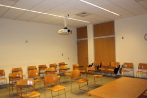 Empty classroom in Gilman Hall