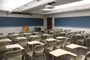 View of an empty classroom showcasing the individual student seating.