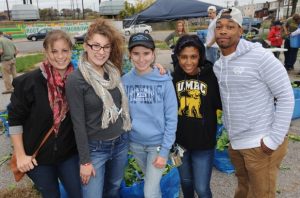 Baltimore college students at a farmers market in the city.
