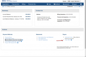 Screenshot of SIS billing dashboard