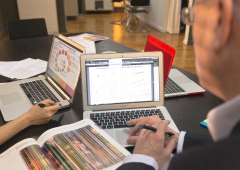 two consultants from Tuscany at computers