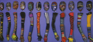 Decorative masks and sleeves.