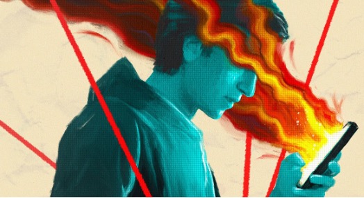 Illustration of person starting at phone.