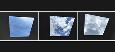 Three photos of the daytime sky with varying levels of cloud cover