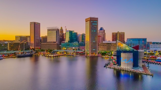 Full color photo of Baltimore's Inner Harbor.