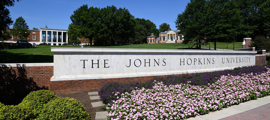 View of the Hopkins sign from Charles Street.