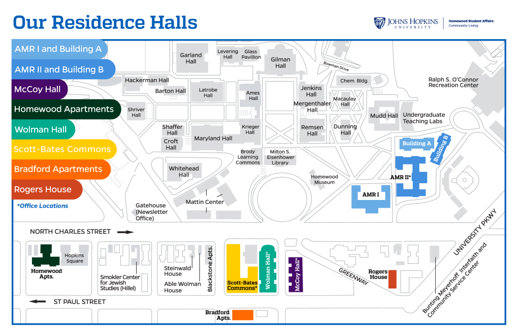 Map of JHU residence halls