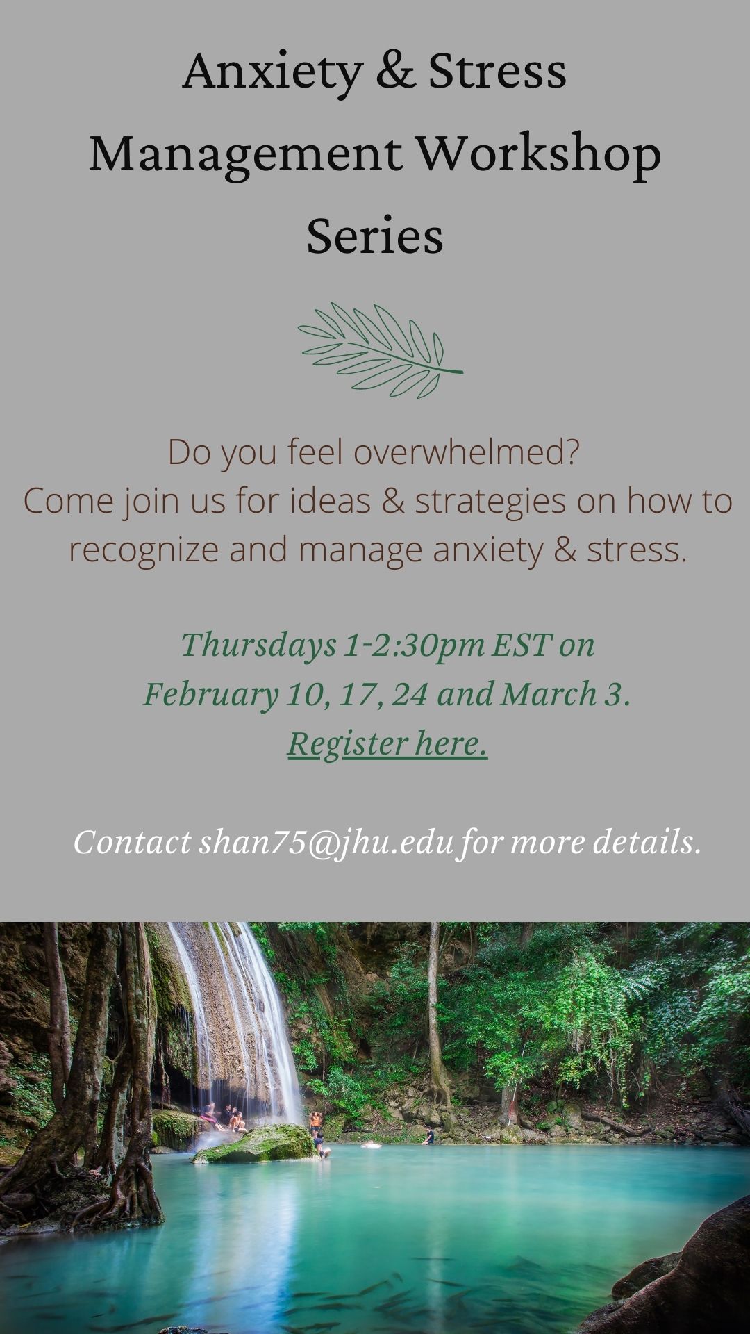 Anxiety and Stress Management - Workshop series | Counseling Center