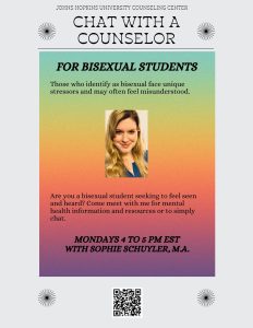 Chat with a Counselor for Bisexual Students @ Zoom (see signup below)