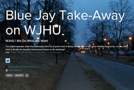 Poster for Blue Jay Takeaway on WJHU program