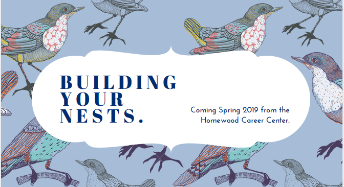 birds on a blue background for building your nests: spring 2019 announcement.