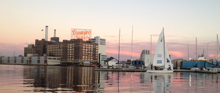 Sailboat on the Harbor with Domino Sugar sign in background