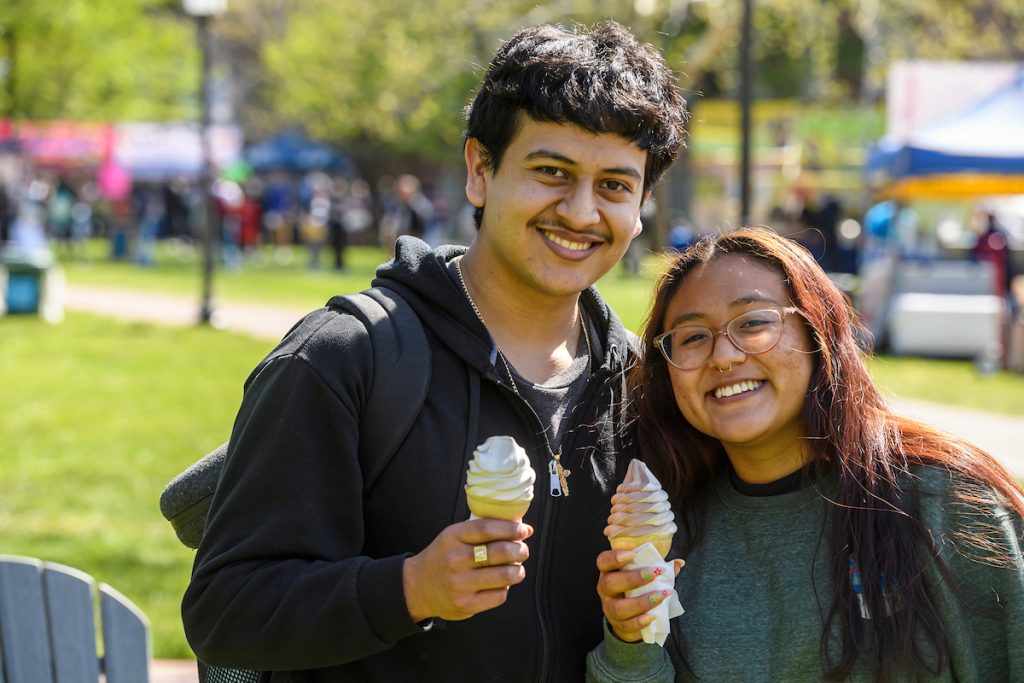 Two students pose with their ice cream