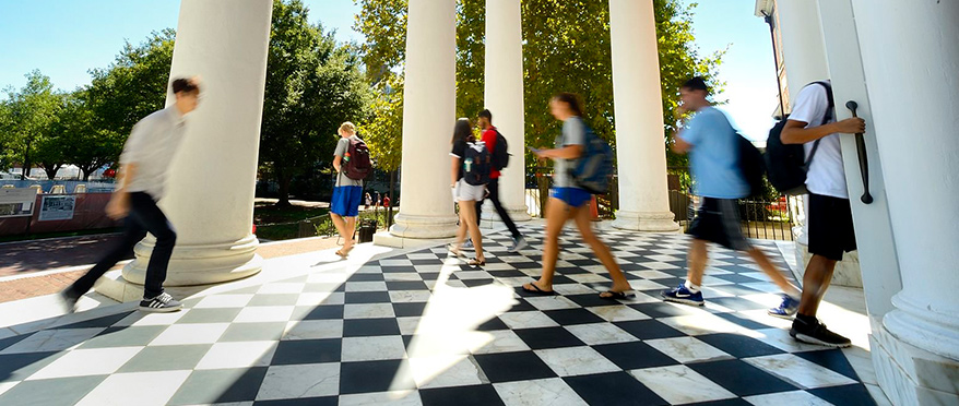 Students walking in front of Gilman Hall