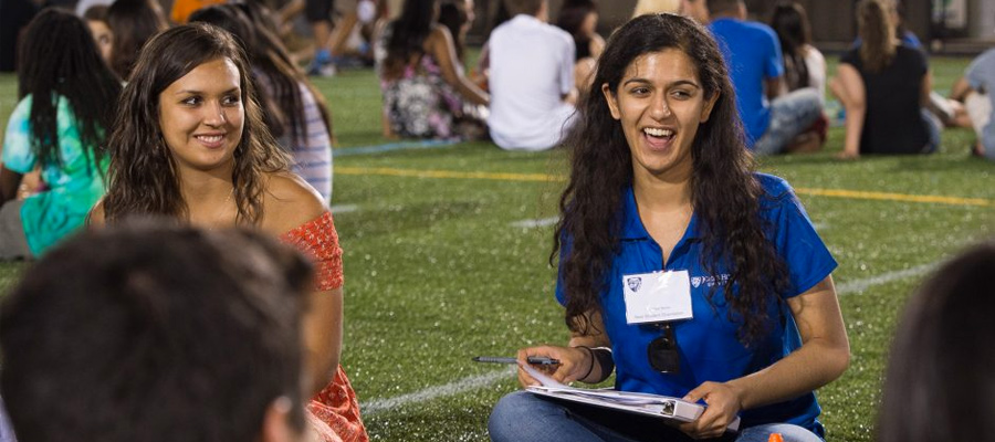First-Year Mentor talking with students