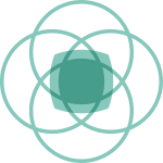 A teal icon of four overlapping circles, representing collaboration